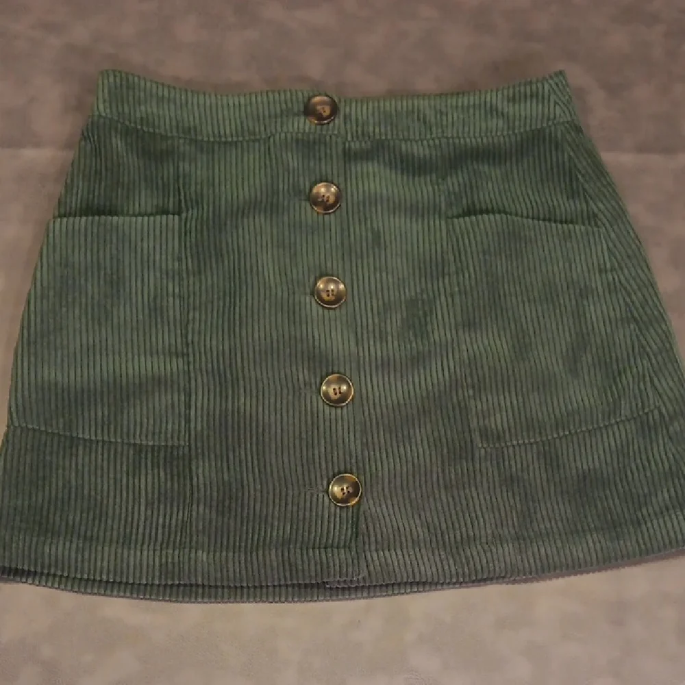 Topshop Dark Green Corduroy Button Front Mini Skirt